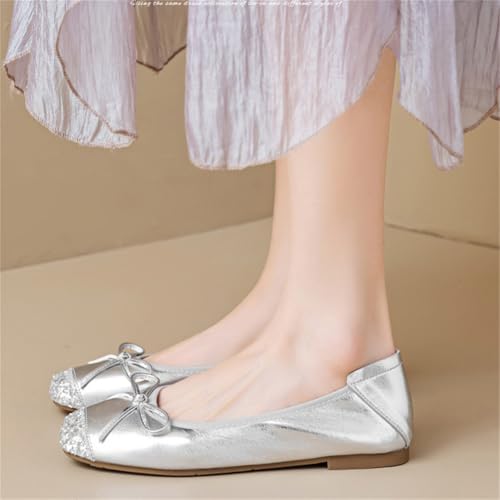 Women's Ballet Flats French Bowknot Squared Toe Shoes Retro Soft Mary Jane Flat Comfort Light Weight Slip-On Dress Shoes2