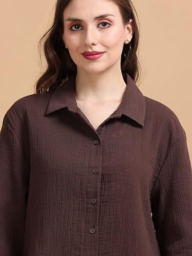 Image of Glam & Chique Women's 100% Cotton Crinkled Textured Shirt-XS-2XL