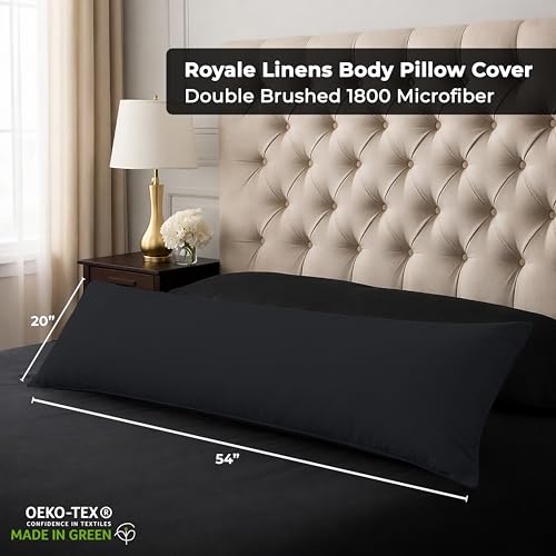Image of ROYALE LINENS Body Pillow Cover - Double Brushed 1800 Microfiber - 20 inchx54 inch with Hidden Zipper Closure - Wrinkle & Fade Resistant - Super Soft Body Pillowcase 2 Pack (Black, Pack of 2)