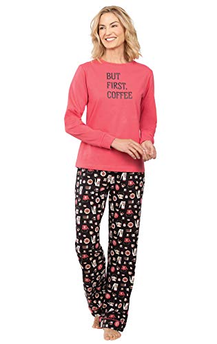 PajamaGram Womens Pajama Sets Cotton - Coffee Pajamas, Pink, Medium / 8-10