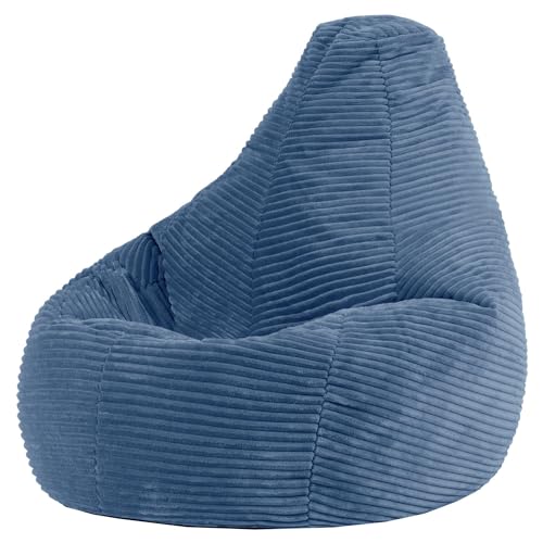 Icon Dalton Sitzsack Kinder, Denimblau, Flauschiger Cord Stoff, Sitzsack Cord mit Füllung, Bequemer Kinder Gaming Sessel, Kuschelsessel, Lese Sessel, Schlafzimmer, Kinderzimmer, Spielzimmer