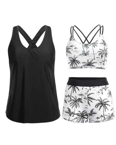 Image of Holipick 3 Piece Tankini Swimsuits for Women Tummy Control Bathing Suits Swim Tank Top with Bra Boy Shorts Teen Swimwear 2026
