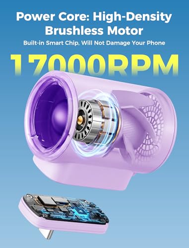 Image of Aecooly Powerful USB C Phone Fan with Flexible Rod, 17000 RPM High Speed, Compatible with iPhone, iPad, Tablet, 4 Speed Mini Portable Phone Fan Attachment for Summer, Travel, Gifts for Women-Purple