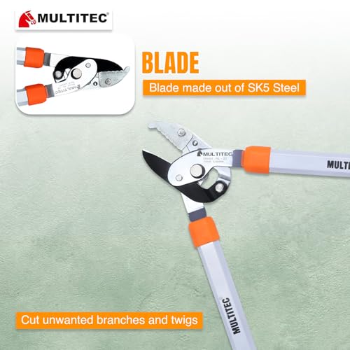 Image of MULTITEC AL-22 Heavy Duty Anvil Lopper | Tree Branch Cutter for Dry, Hard & Dead Wood | Carbon Steel Blade Garden Pruning Tool with Lightweight Aluminium Handles | Manual Tree Pruner