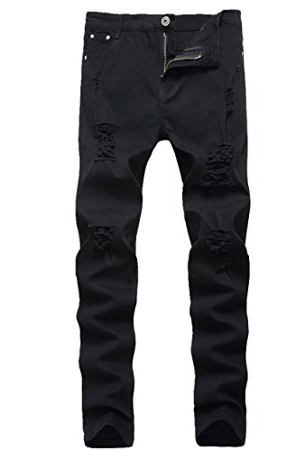 FREDD MARSHALL Men's Black Skinny Slim Fit Ripped Distressed Destroyed Stretch Jeans Pants