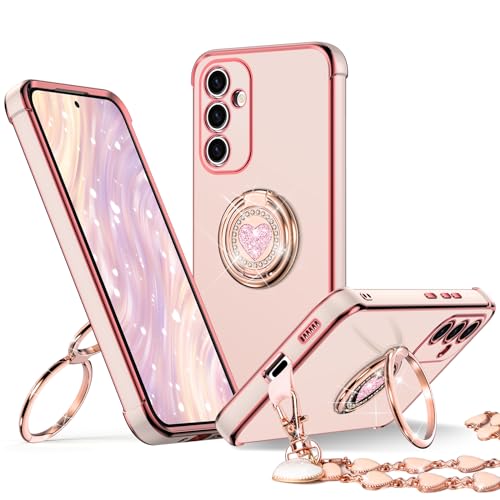 XYZ for Galaxy S24 Plus Case with Stand, Phone Case with Double Ring Kickstand, Women Girls Cute Love-Heart Luxury Bling Protective Cover for Samsung S24 Plus, Pink