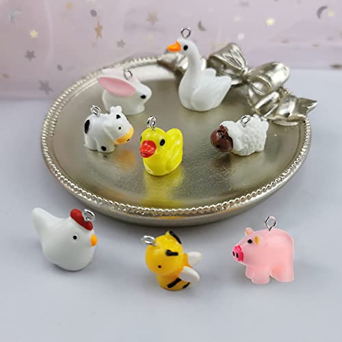 48 Pieces Resin Charms Cute Duck Pig Cow Pendant Kit Mini Animal Pendants Findings Charm Diy Duck Pendants Diy Farm Theme Jewelry Making Making Kit For Bracelet Necklace Earrings Keychain Crafts #TOP3