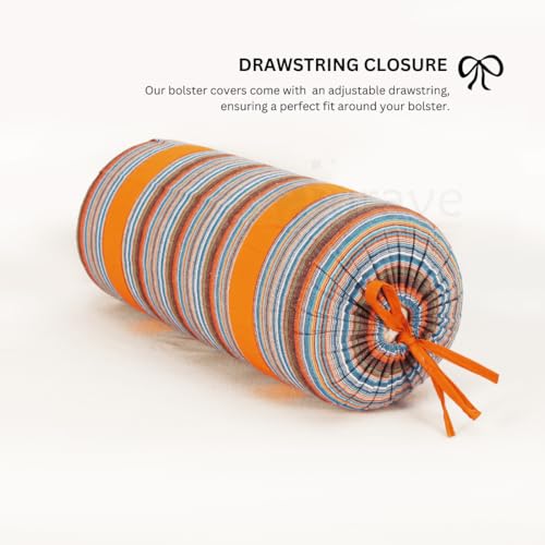 Image of AURAVE Woven Cotton 144 TC Printed Bolster Cover with Drawstring Closure, Set of 2, Soft Breathable Durable Machine Washable for Sofa Bed & Home Decor, 15 inchx30 inch, Orange | Cover Only