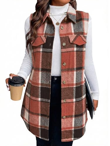 トップス chieko plus 3piece - flannel tank vest Mina Self Fall Flannel Vest Jackets for Women 2025 Plaid Long