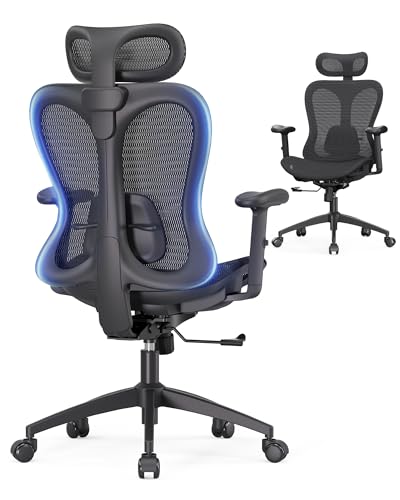 amseatec Ergonomic Office Desk Chair, Comfortable Computer Gaming Chair, Breathable Mesh Back & Seat, Adjustable Armrest & Headrest, Lumbar Support, Butterfly Design for Home Office (Black)