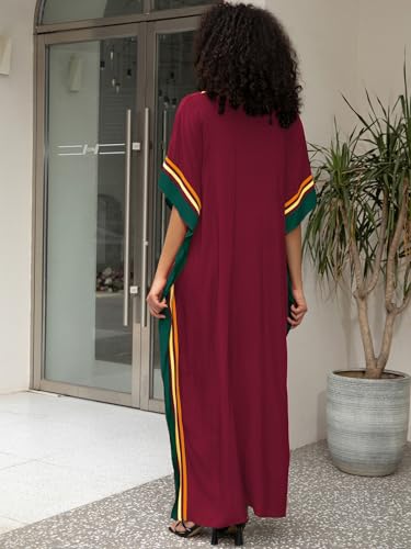Image of KECVOT Kaftan Dresses for Women V-Neck Print Swimsuit Cover Up Plus Size Beach Caftan Lounge Dress