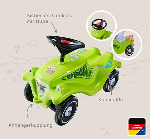 Big Bobby Car Classic Dino - Rutschauto ab 1 Jahr im bunten Dino-Design mit schwarzem Sicherheits-Lenkrad und Hupe, für Kinder ab 12 Monaten (bis 50 kg), grün mit Aufklebern – Bild 5