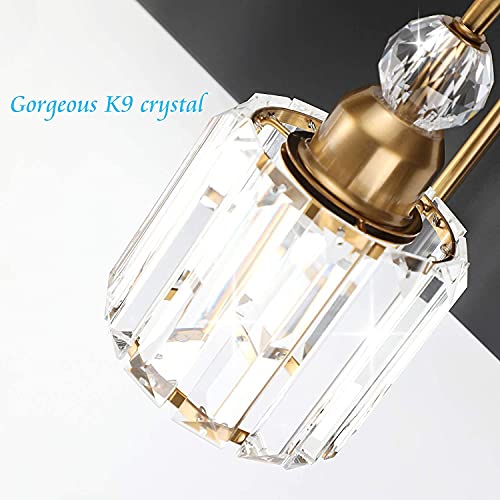 Image of Ralbay Crystal Vanity Lights 6-Lights Modern Crystal Bathroom Vanity Lights Over Long Mirror Modern Black Gold Bathroom Vanity Lighting Fixtures