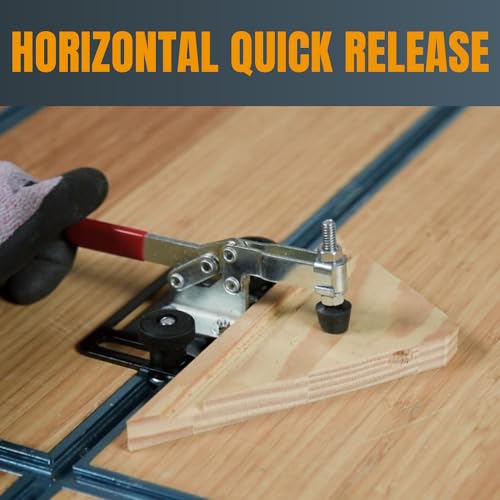 Image of POWERTEC 48 inch Universal T-Track 2PK w /Horizontal Hold Down Toggle Clamp 4PK & Mounting Plate for Woodworking Jigs, Table Saw Sled, Drill Press Table, CNC Machine and Work Bench (72139)