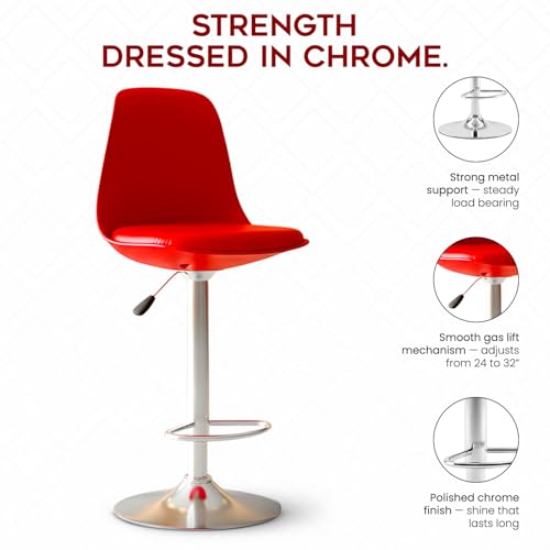 Image of DIYA Seating Solutions 360 Revolving Adjustable Height Bar Stool Chair with Chrome Metal Base & Footrest for Kitchen, Dining, Cafe | 1 Year Warranty | Leatherette Upholstery- Red (Pack of 4)