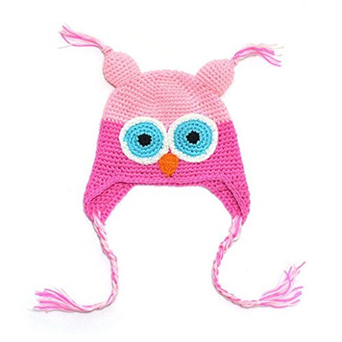 Egmy Winter Baby Girl Toddler Owls Knit Crochet Winter Hat Beanie Cap (Pink)