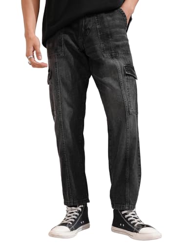 Image of Highlander Men's Relaxed-Fit Cargo Pocket Jeans | Clean Look | Cotton Comfort | Utility Style| Cargo Jeans for Man