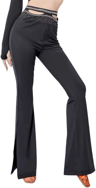 Women's Latin Dancing Trousers Salsa Performance Costume Tango Training Outfit Cha Cha Performance Pants Side Split