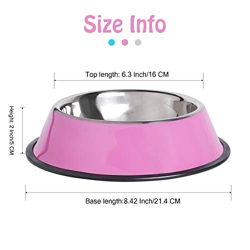 Whippy Stainless Steel Dog Water Bowl for Small,Medium,Large Pets Feeder Bowls with Rubber Base 2 Pack(Medium, Pink,10oz… - Image 7