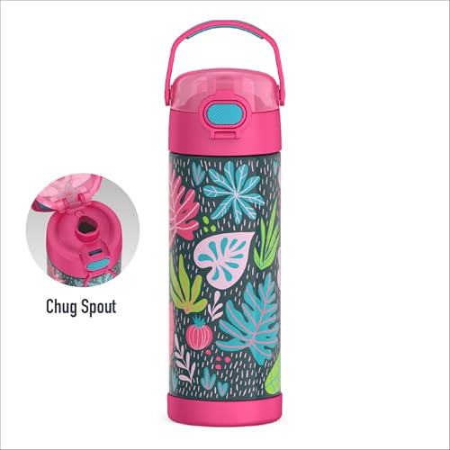 Image of THERMOS FUNTAINER 16 Ounce Stainless Steel Vacuum Insulated Bottle with Wide Spout Lid, Tropical Foliage