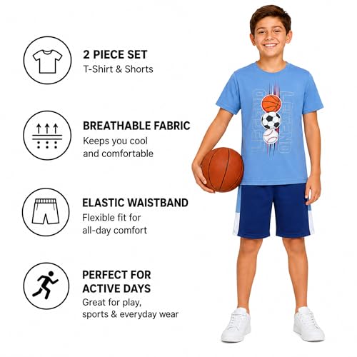 Image of Pro Athlete Active Boys Short Sets - 2 Piece Performance Crewneck Short Sleeve T-Shirt and Shorts Boys Athletic Sets (8-16)