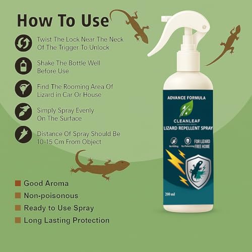 Image of CLEANLEAF Lizard Repellent for Home Spray Pest Control | Made With Plants Oil, Irritant-Free, Chemical-Free | Baby Skin Safe Plant Safe | India's First Aerosol Based Herbal Lizard Repellent Spray (200 ML)