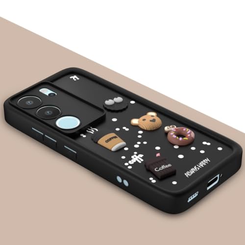 Image of Bintage Cute Fun Ball | Taddy Cartoon 3D Smiley Coffee Cup | Milk Donut | Full Camera Protection Back Cover Compatible for Vivo V2251 / Vivo V29 PRO - Black