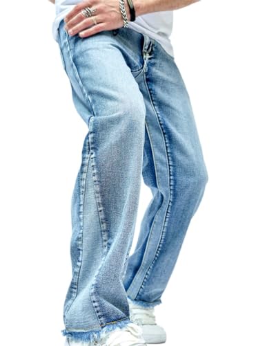 Kinghua Mens Baggy Jeans Straight Leg Loose Fit Denim Pants Casual Skater Streetwear Trousers