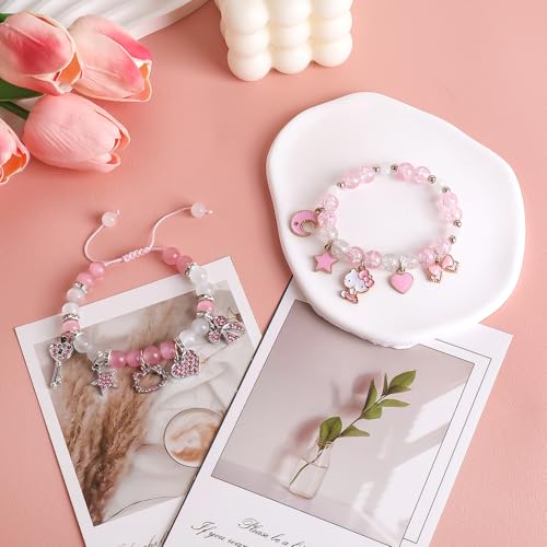 YUZHEJIE Cute Kitty Bracelet Stuff Kawaii Set Crystal Bead Elastic Friendship Bracelets Birthday Christmas Jewelry Gifts for Women Girlfriend Best Friend Sister