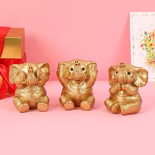 Set de 3 estatuas doradas de elefante para decoración miniatura 4