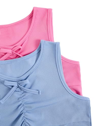 Milumia Girl's 2 Pack Tank Tops Ruched Bow Front V Neck Sleeveless Top4