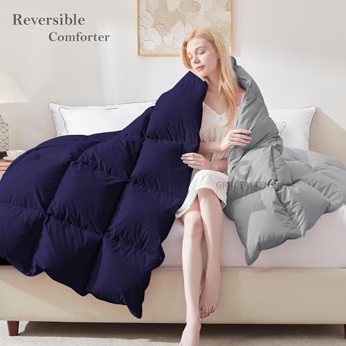 Image of 600 GSM Heavy Winter Comforter Double Bed Size 90 inchX100 inch - 600 GSM Winter Blanket Comforter /Rajai /Duvet Microfiber Super Soft Fluffy Double Bed - Navy Blue /Silver Grey Color