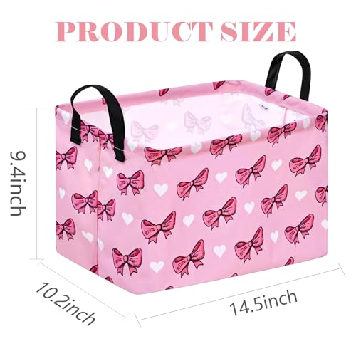 Image of Storage Basket Home Shelf Basket Kids Organizer Box Clothes Laundry Hamper Nursery Bin Gift Laundry Basket with Handles Pink Bowknot Pattern for Home