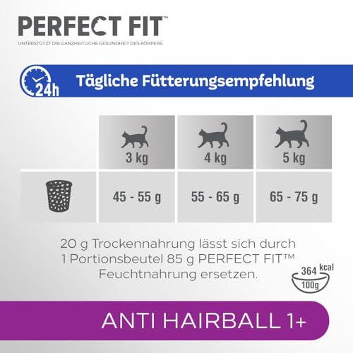 PERFECT FIT Anti-Hairball Adult Trockenfutter für erwachsene Katzen ab 1 Jahr - Huhn, 750g (6 Beutel)