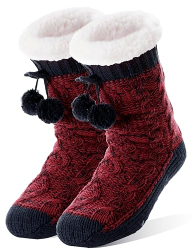 Image of Welwoos Womens Slipper Fuzzy Grips Socks Fluffy Winter Warm Thick Thermal Cozy Plush Non Slip Cabin Soft Fleece Socks