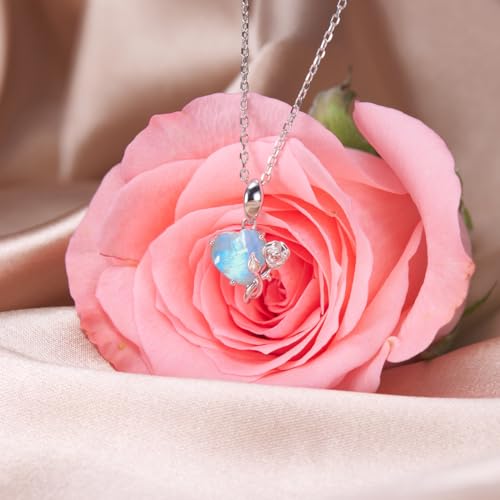 925 Sterling Sliver May Birthstone Necklace Created Emerald Necklaces Rose Jewelry Love Heart Necklace Anniversary Birthday Mother's Day Jewelry Gifts for Women Mother, 16"+2" Adjustable Chain4