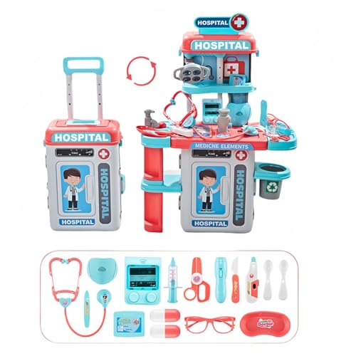 MiluFox 子供用お医者さんおもちゃ、医療セット、注射ハウスパズル 3〜6歳、ロールプレイ、誕生日プレゼント医療機器手術台 プリンセスピンクの大きなお医者さんセット (プリンセスピンクスーツケース医具)