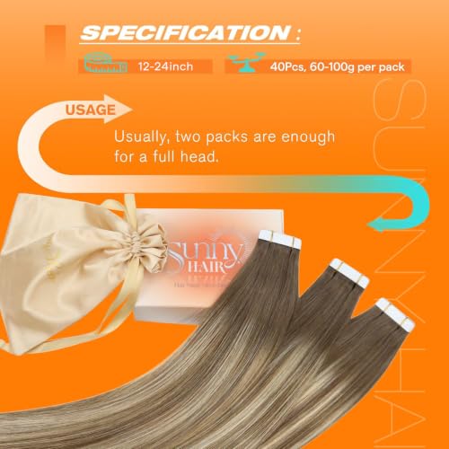 Image of Sunny Hair Tape in Hair Extensions Human Hair Light Brown Balayage Blonde