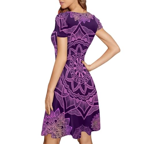 Image of HUGS IDEA Womens Puffy Swing Midi Dress Round Neck Short Sleeve Party A-Line Dresses
