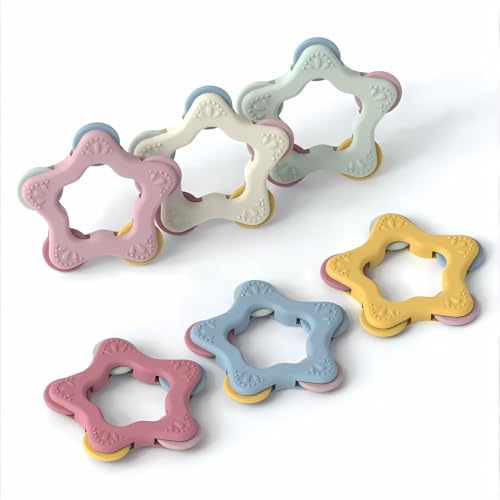 Image of Star Shape Spinner Silicone Baby Teether - BPA Free Chewable Teething Toy, Soft and Safe, Easy to Hold, Star Design with Spinning Wheels, Ideal for Teething Relief (Cream)