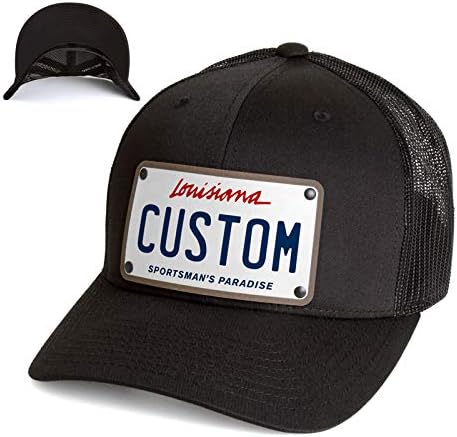 Custom License Plate Snapback Trucker Hat Printed on Leather Patch.