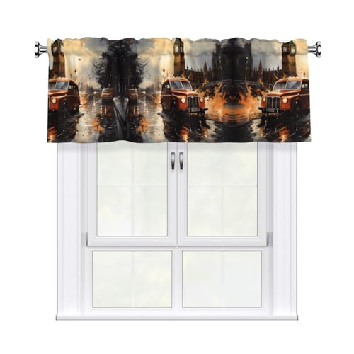 QAZWZML Rideaux courts décoratifs imprimés taxi londoniens 137 x 45 cm pour chambres, cuisines et balcons