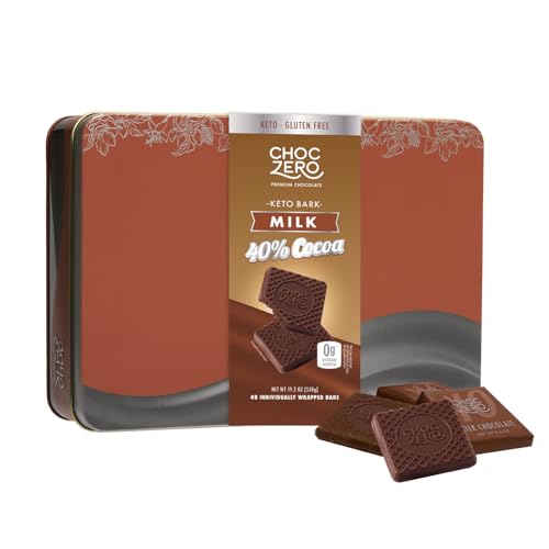 ChocZero Milk Chocolate Keto Squares - No Added Sugar, Low Carb, Gluten Free (48 Bars - 19.2 Ounce Tin)