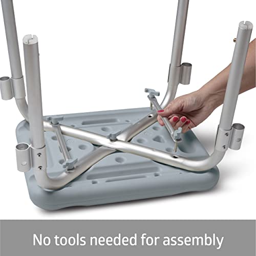 Medline Bath Bench with Arms, Shower or Bathtub Stool, Height Adjustable, Tool-Free Assembly, 350 lb. Weight Capacity, Gray