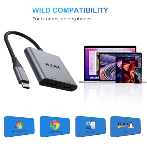 Image of USB C to Dual HDMI Adapter, Dual Monitors Adapter USB C Hub with 2 HDMI Docking Station 4K @60hz for Laptop HP Dell Surface Thinkpad