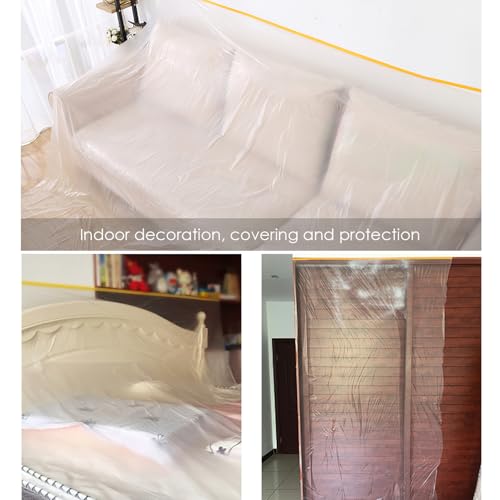 Image of Pre-Taped Masking Film Protection Covering with Adhesive Tape for Automotive Covering Paint Masking or Home (1.80 * 49.21Ft, Transparent)