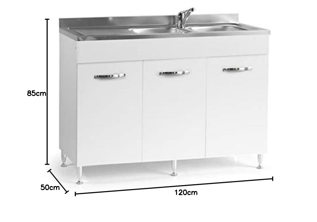 Sottolavello Colore Bianco per lavello Inox Cm 120x50xH 85 con 3 Ante