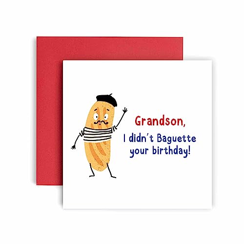 Huxters Birthday Cards for Men - Didn't Baguette Birthday Grandson Birthday Card for him - Funny Fathers Day Card for Grandson Fun Happy Birthday - 14.8cm (Grandson)
