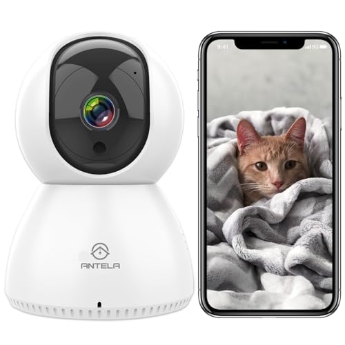 ANTELA Caméra Surveillance WiFi Intérieur 1080P, Camera IP 360 ° Pan/Tilt Compatible Alexa Google Home, Vision Nocturne, Suivi de Mouvement, Audio Bidirectionnel pour Bébé et Animal, 2,4GHz