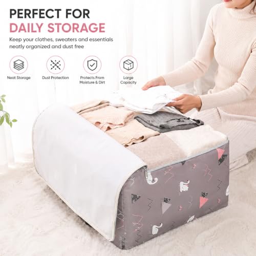 Image of Zollyss Foldable Storage Bag for Clothes & Blankets, 58 x 40 x 23 cm | Large Capacity Oxford Fabric Organizer with Handles & Zipper